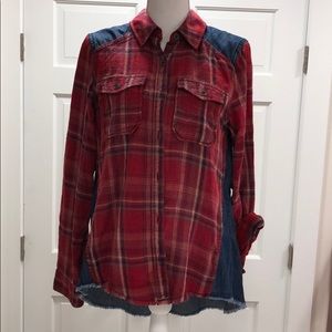 Free people blue jean and flannel light jacket/top